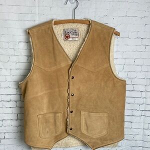 Vintage The Leather Shop Sears Suede Vest Faux Shearling Lining M Western Rodeo